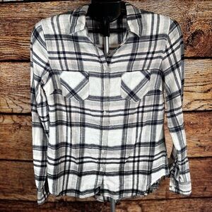 Merona‎ Black, Grey, Pink White Plaid Shirt